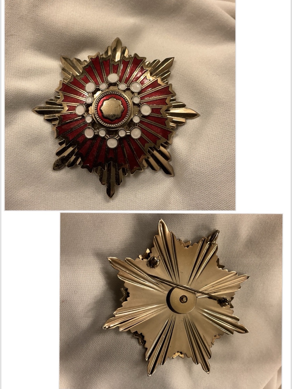 Japanese Order of the Rising Sun Reproduction Breast Star Pin w Hanging Loop
